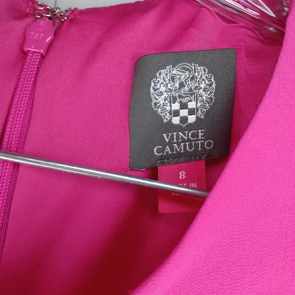 Vince Camuto Hot Pink layered drape chiffon boho flowy Flounce dress size 8 - Picture 6 of 15
